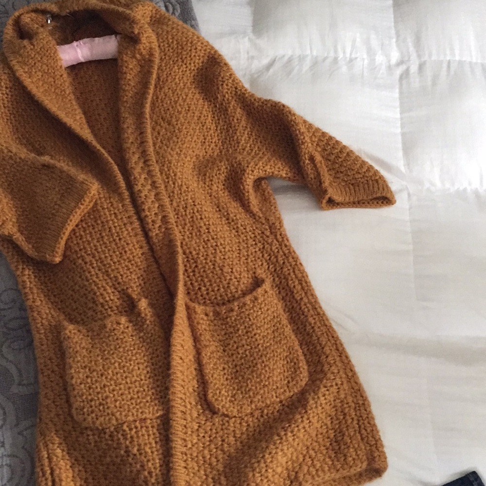 GOLD KNEE LENGTH SWEATER with Two Side Pockets